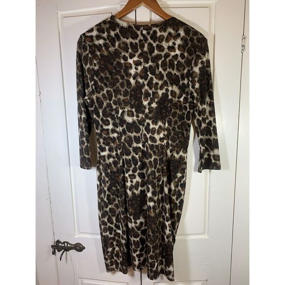 Oleg Cassini Animal Print Cocktail Event Dress Medium Belted‎ Faux Wrap Mini Mob - Picture 3 of 13